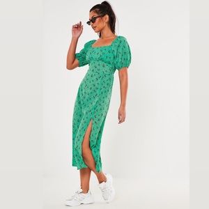 Missguided Floral Print Puff Sleeve Midi Dress